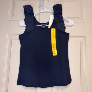 French Connection Black Bow Shoulder Tank Top Medium NWT Ribbed Knit